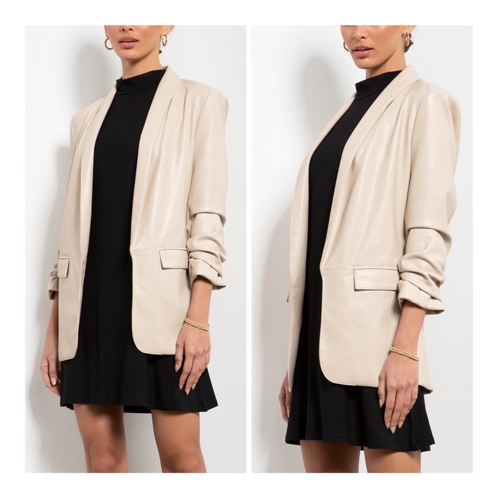 Badgley Mischka Stretch Vegan Leather Latte Women’s Blazer Sz Medium NWT
